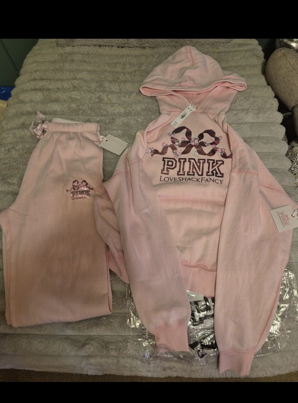 Victoria's Secret LoveShackFancy Pink Hooded Track Sweatshirt and Joggers Xs
